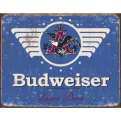Plaque publicitaire m&eacute;tal "Budweiser bleu"
