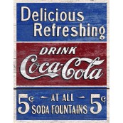 Plaque publicitaire m&eacute;tal "Coca-Cola Delicious Refreshing"
