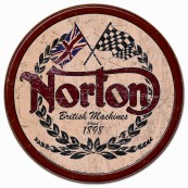 Plaque publicitaire m&eacute;tal ronde "Norton British machines"