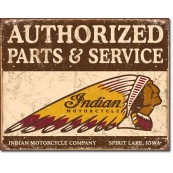 Plaque publicitaire m&eacute;tal "Indian Motorcycles authorized parts and service"