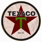 Plaque publicitaire m&eacute;tal ronde "Texaco"
