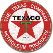 Plaque publicitaire m&eacute;tal ronde "Texaco rouge texas"