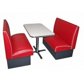 Ensemble table blanche et banquettes rouge