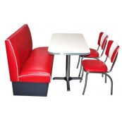 Ensemble Table Blanche / Banquette et Chaises Rouge